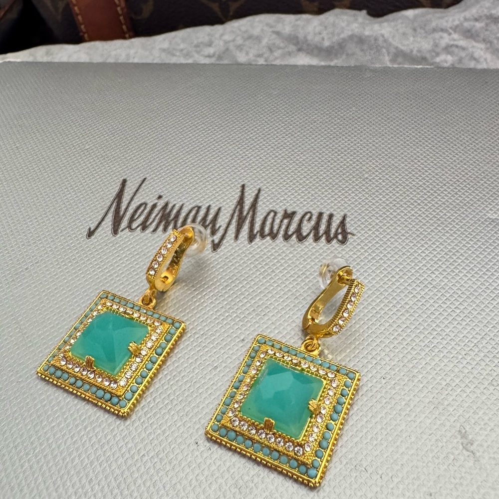 $595 Brazilian Blue Pyramid Earrings 14K
